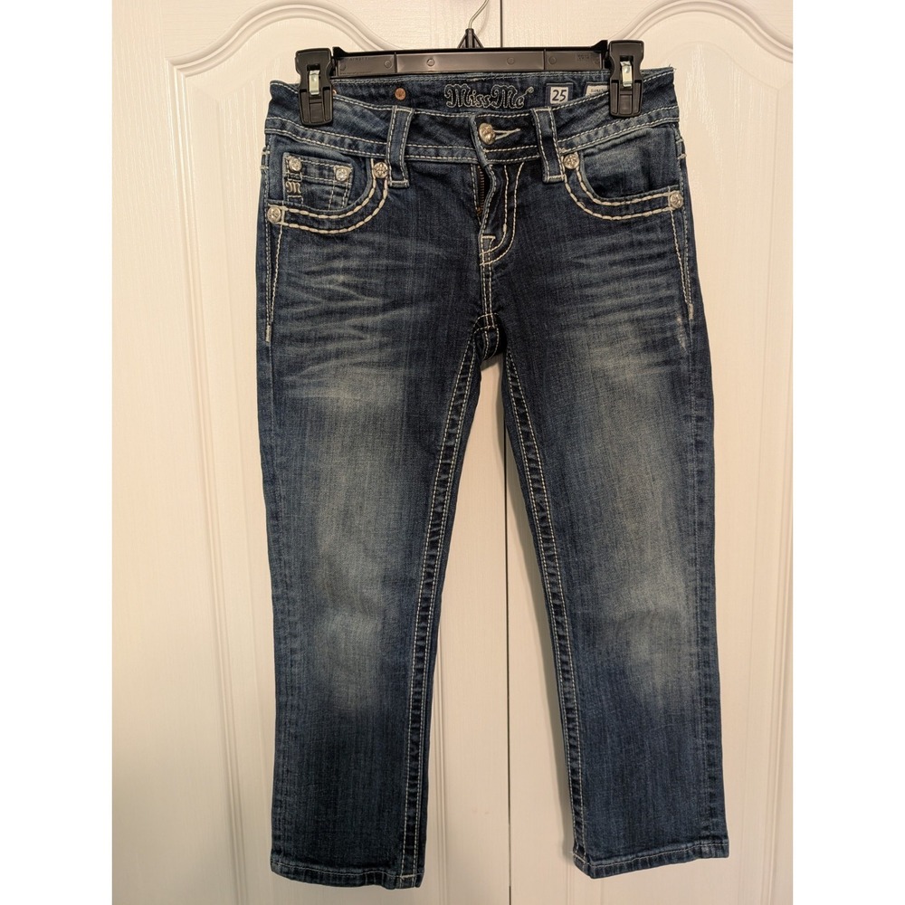 Miss Me Womens Cuffed Capri Jeans 25 Distressed